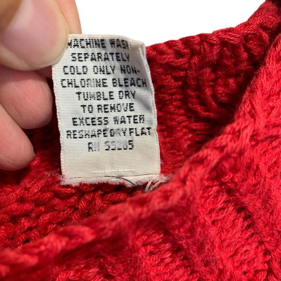 Vintage Express Womens Hand Knit Red Chunky Cable Knit Sweater M Fisherman Boho - Picture 5 of 7